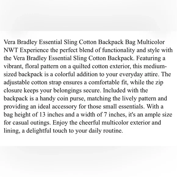 NWT Vera Bradley Multicolor Floral Crossbody Bag/Sling Backpack - Picture 12 of 16